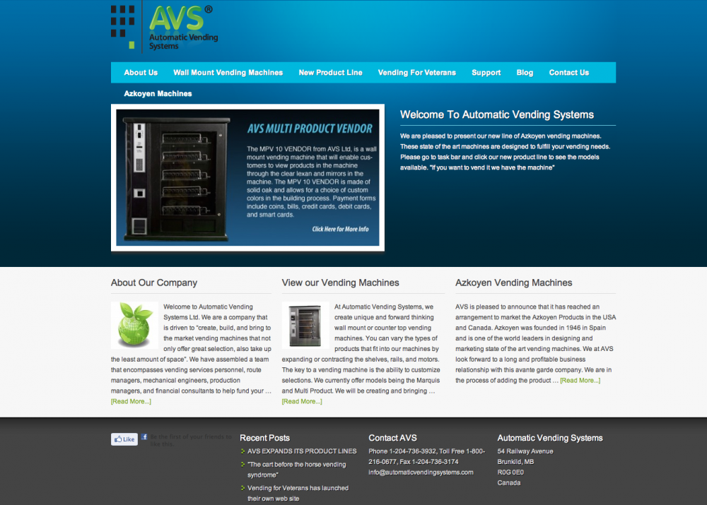 Automatic Vending Systems WordPress Design